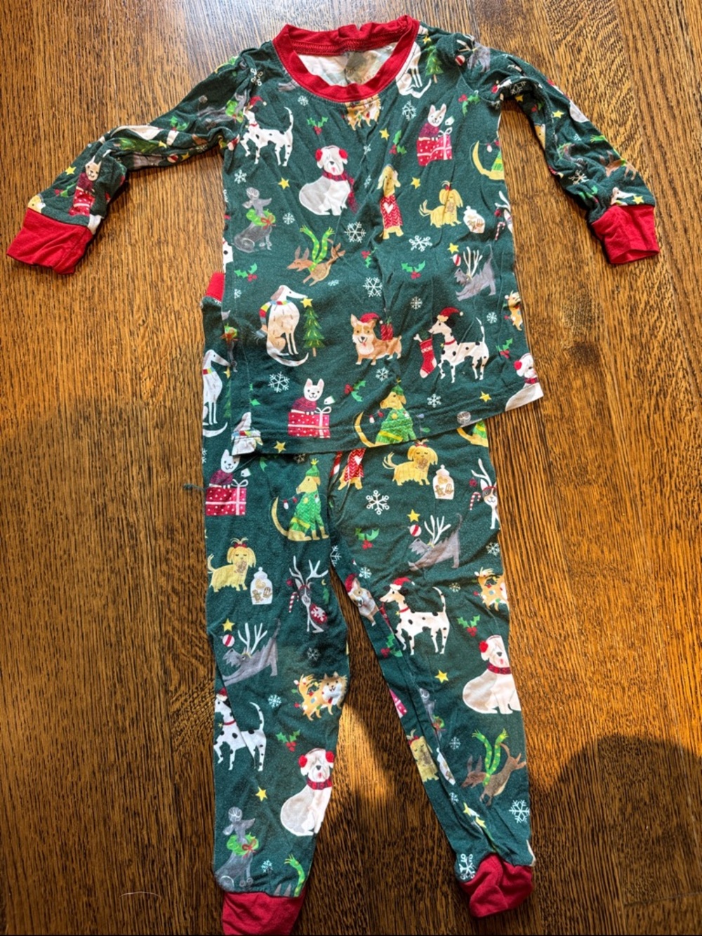 Little Sleepies Green Holiday Dog Pajama Set with Red Trim